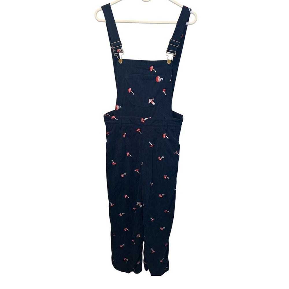Cider Teal Corduroy Mushroom Embroidered Overalls Wide Leg Bib Dungarees Large